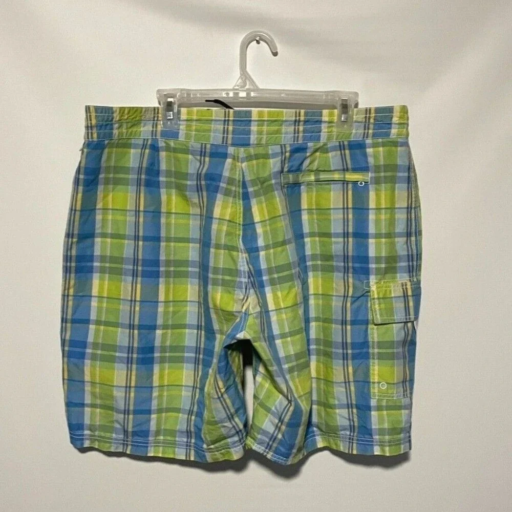 Vineyard Vines Board Shorts Mens 40 Blue Green Plaid Cargo Swim Trunks Beach